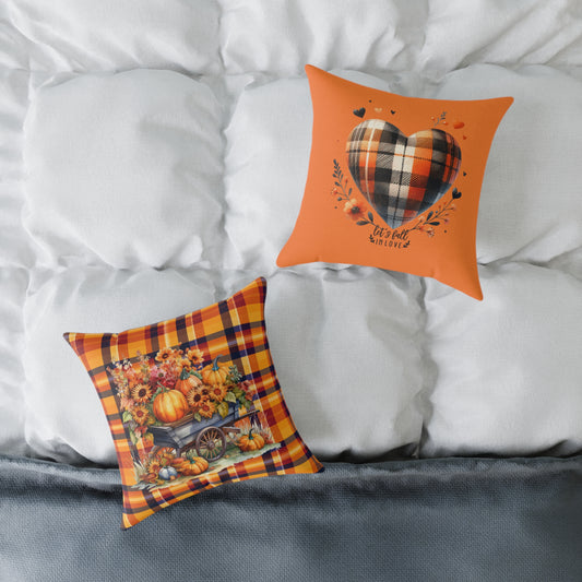 Fall Theme Square Poly Canvas Pillow, Beautiful Two-Sided Fall Theme and Fall Quote Decor for Home or Office, Stylish Accent for Any Room