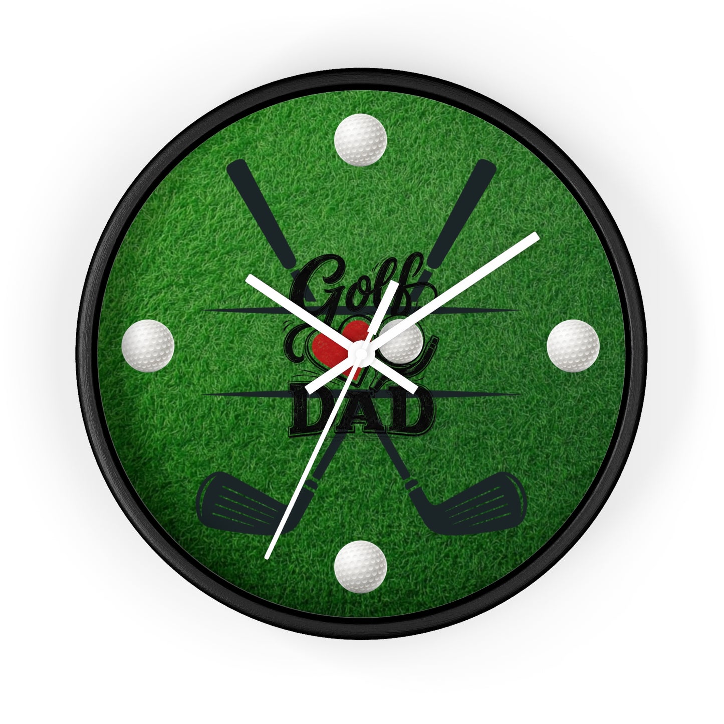 Golf Dad Wall Clock - Green Turf with Golf Ball & Clubs Father's Day Clock