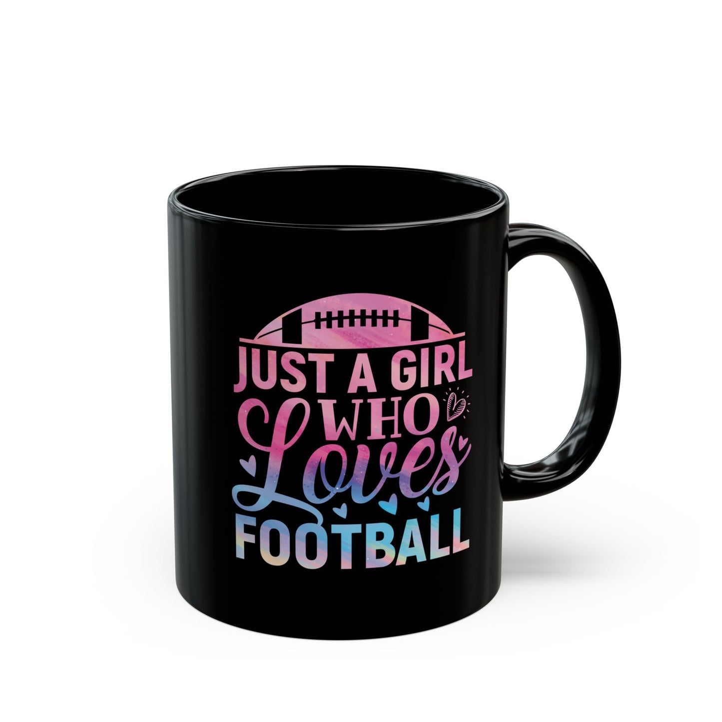 Football Theme for Her Black Mug (11oz, 15oz), Cute Football Quote, Hot Chocolate, Tea, Coffee Lovers, Football Lovers, Great Gift Idea for Any Occasion for Her