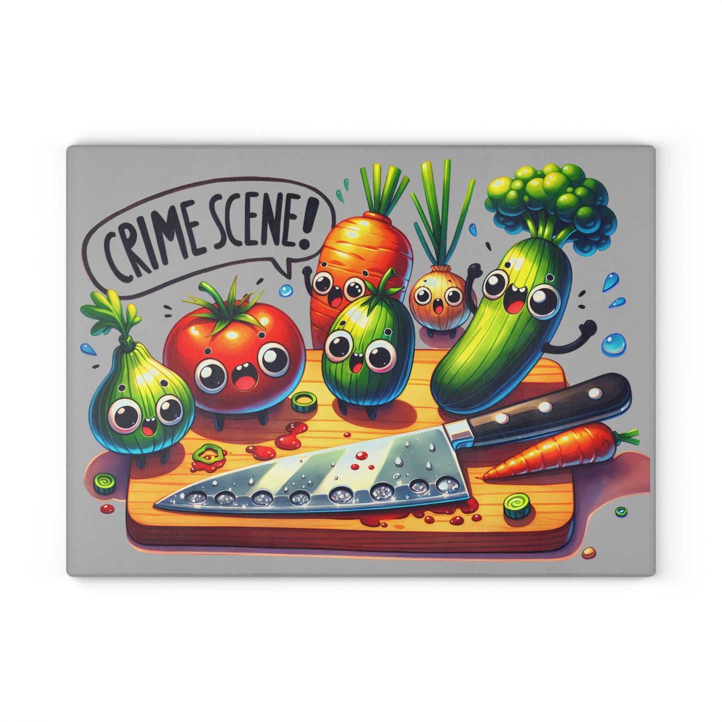 Cute Crime Scene Glass Cutting Board - Fun Kitchen Decor Gift