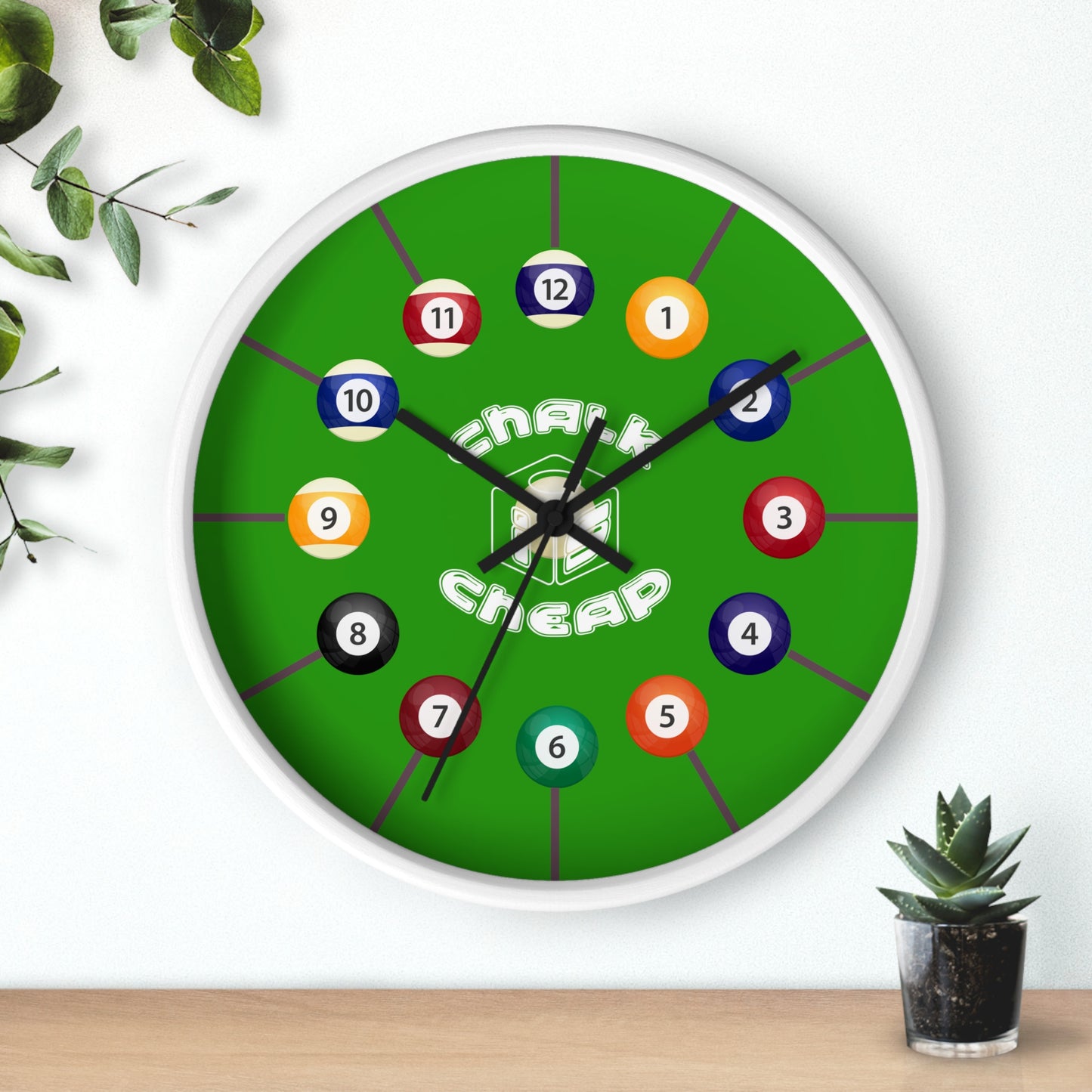 Pool Table Wall Clock — Billiard Balls Design, 'Finally Cheap' Novelty Game Room Clock