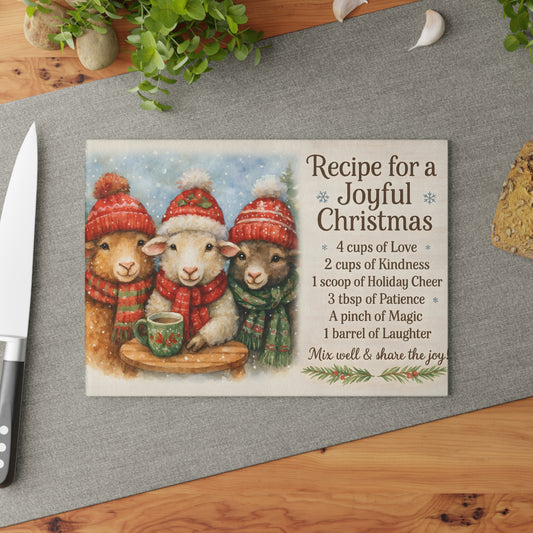 Joyful Christmas Recipe Glass Cutting Board