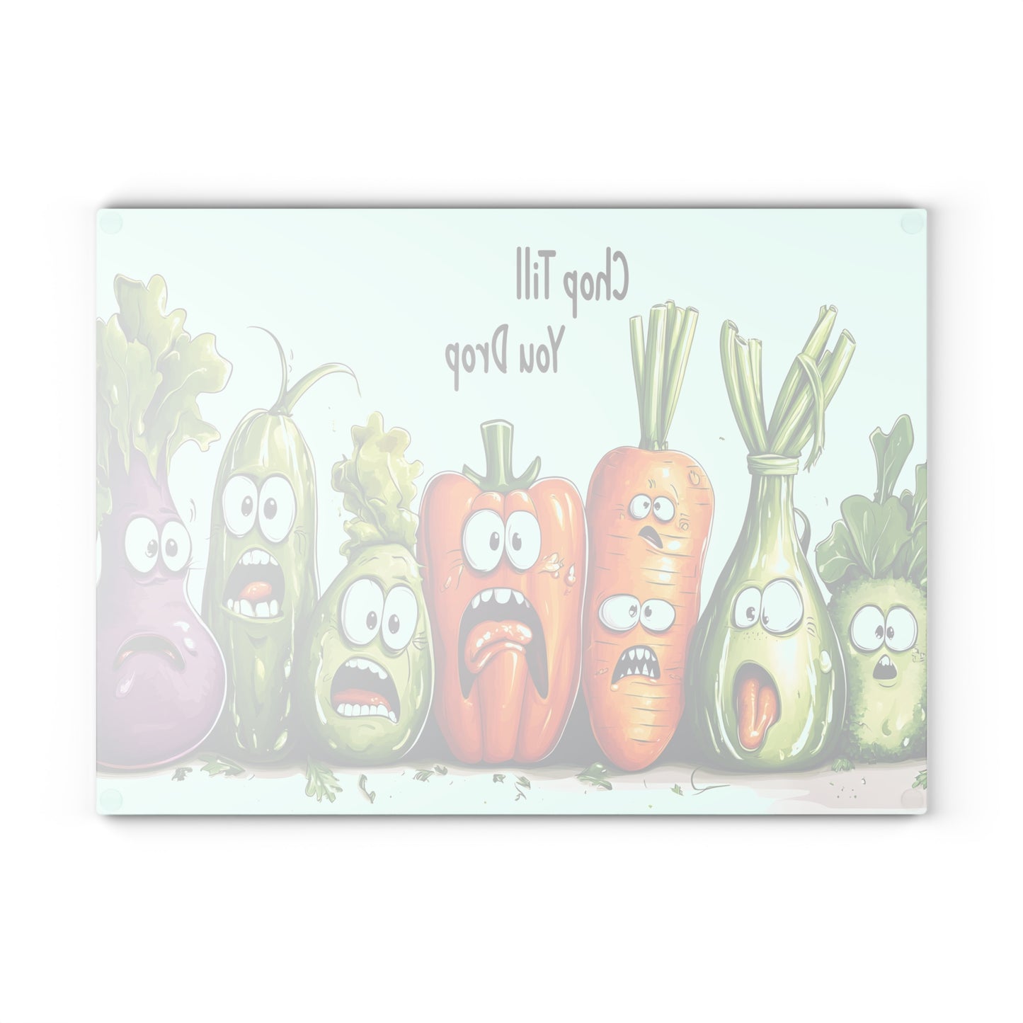Funny Vegetable Glass Cutting Board - 'Chop Till You Drop' Design