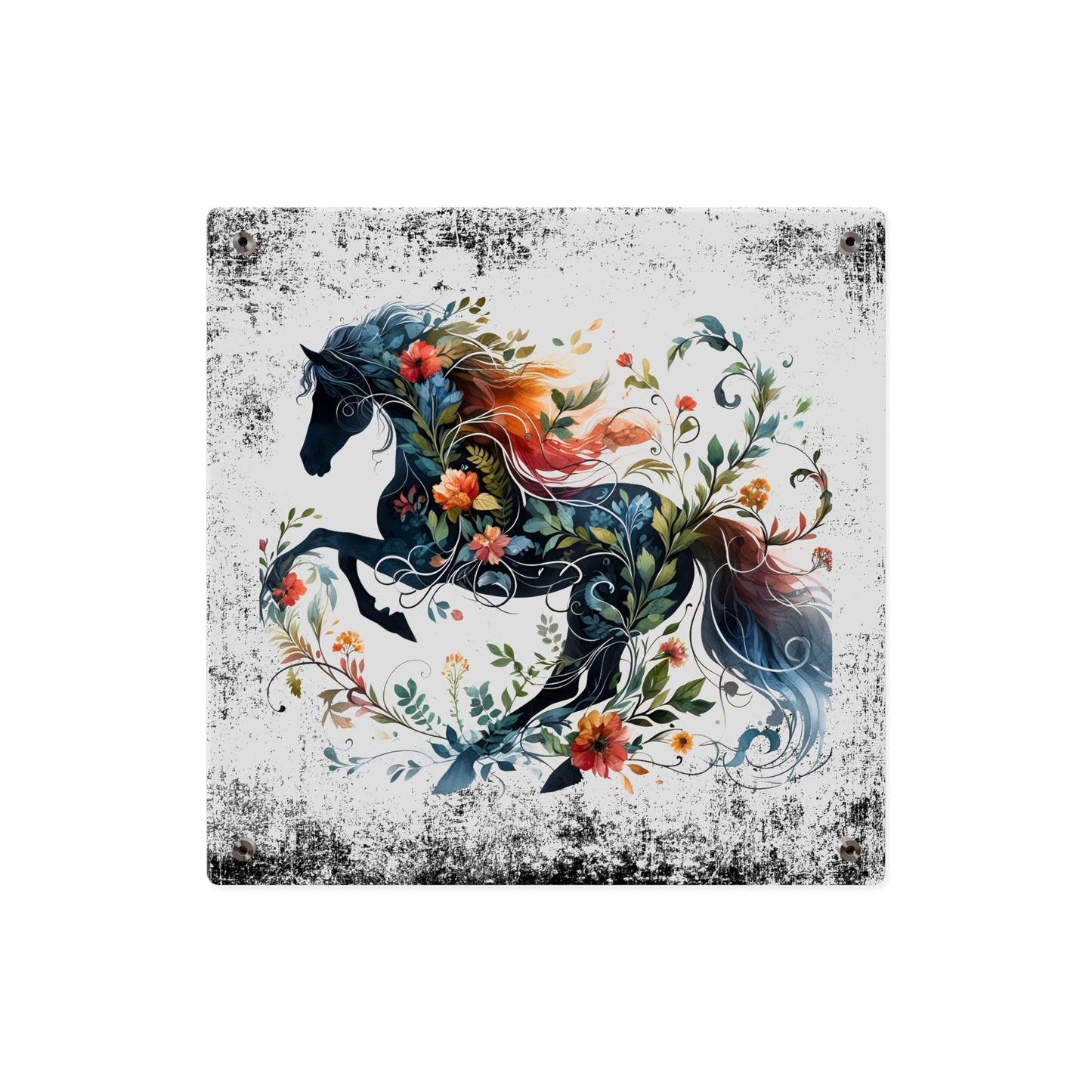 Vibrant Floral Horse Acrylic Wall Art Panel - Home Decor