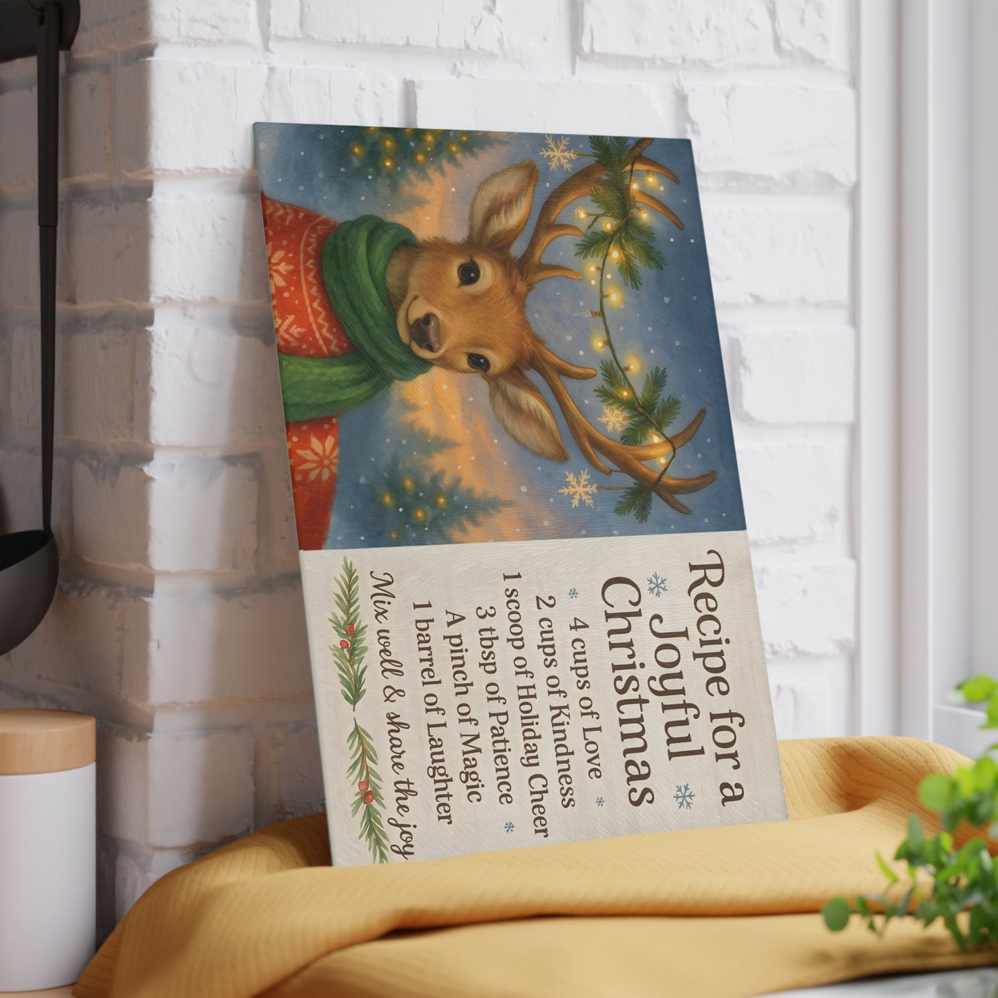 Joyful Christmas Recipe Glass Cutting Board