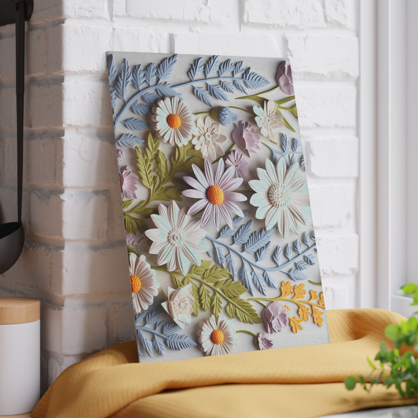 Floral Design Glass Cutting Board - Elegant Kitchen Decor for Food Prep