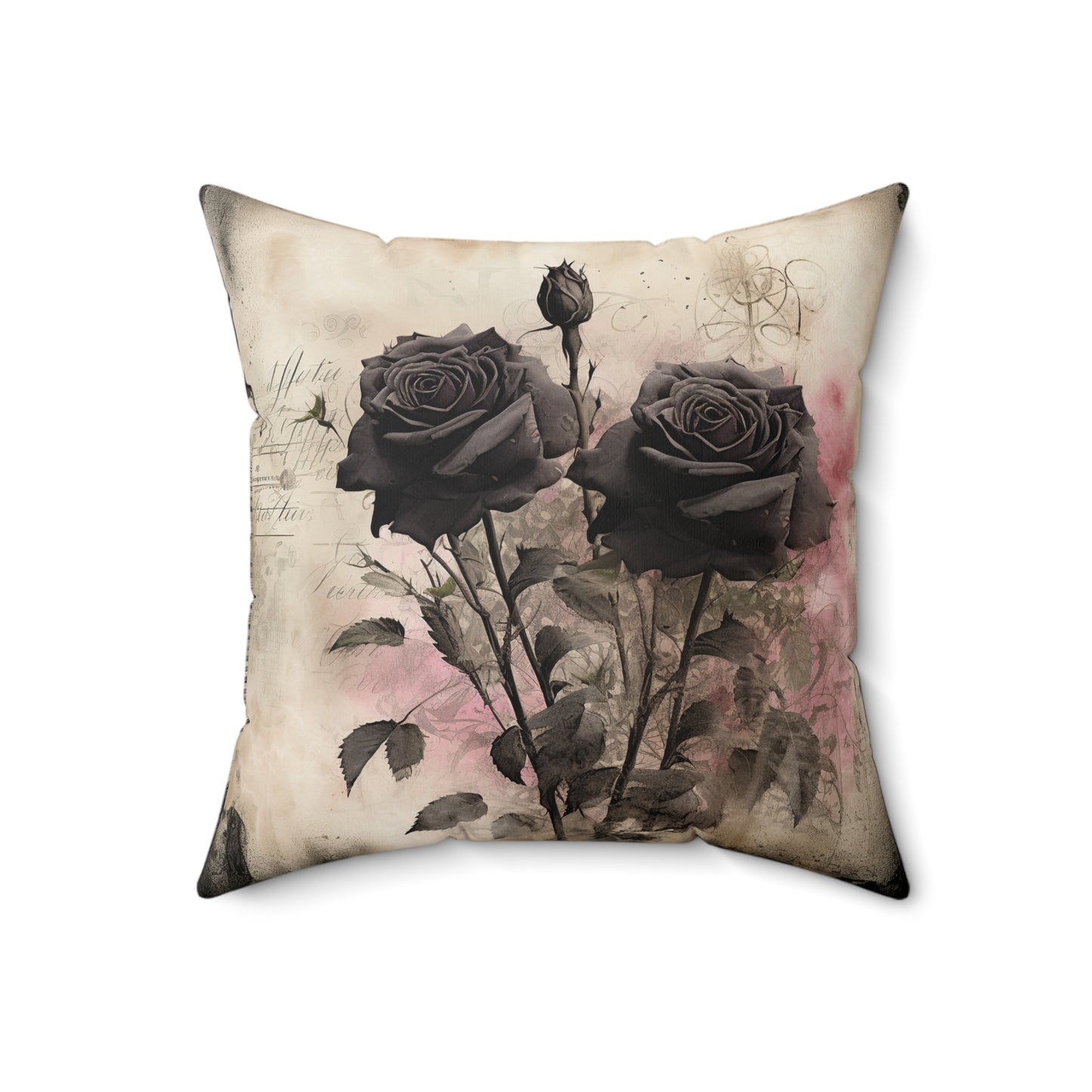 Gothic Theme Black Roses Spun Polyester Square Pillow, Accent For Any Room, Beautiful Room Decor for Any Occasion, Great Gift Idea