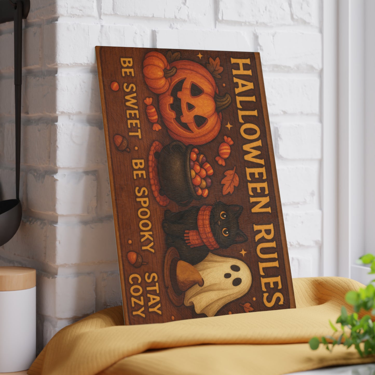 Halloween Rules Glass Cutting Board - Be Sweet, Be Spooky, Stay Cozy