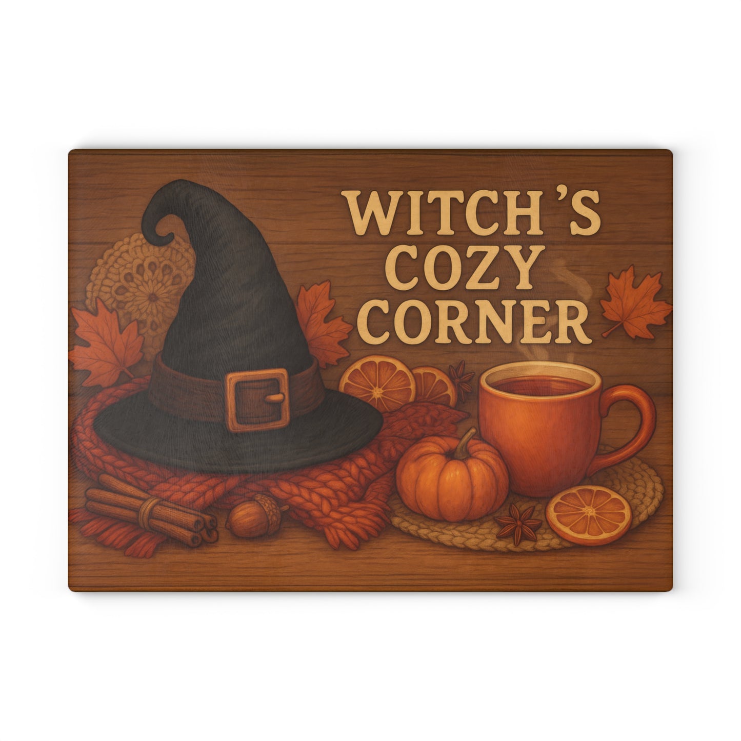 Autumn-Themed Glass Cutting Board - Witch's Cozy Corner