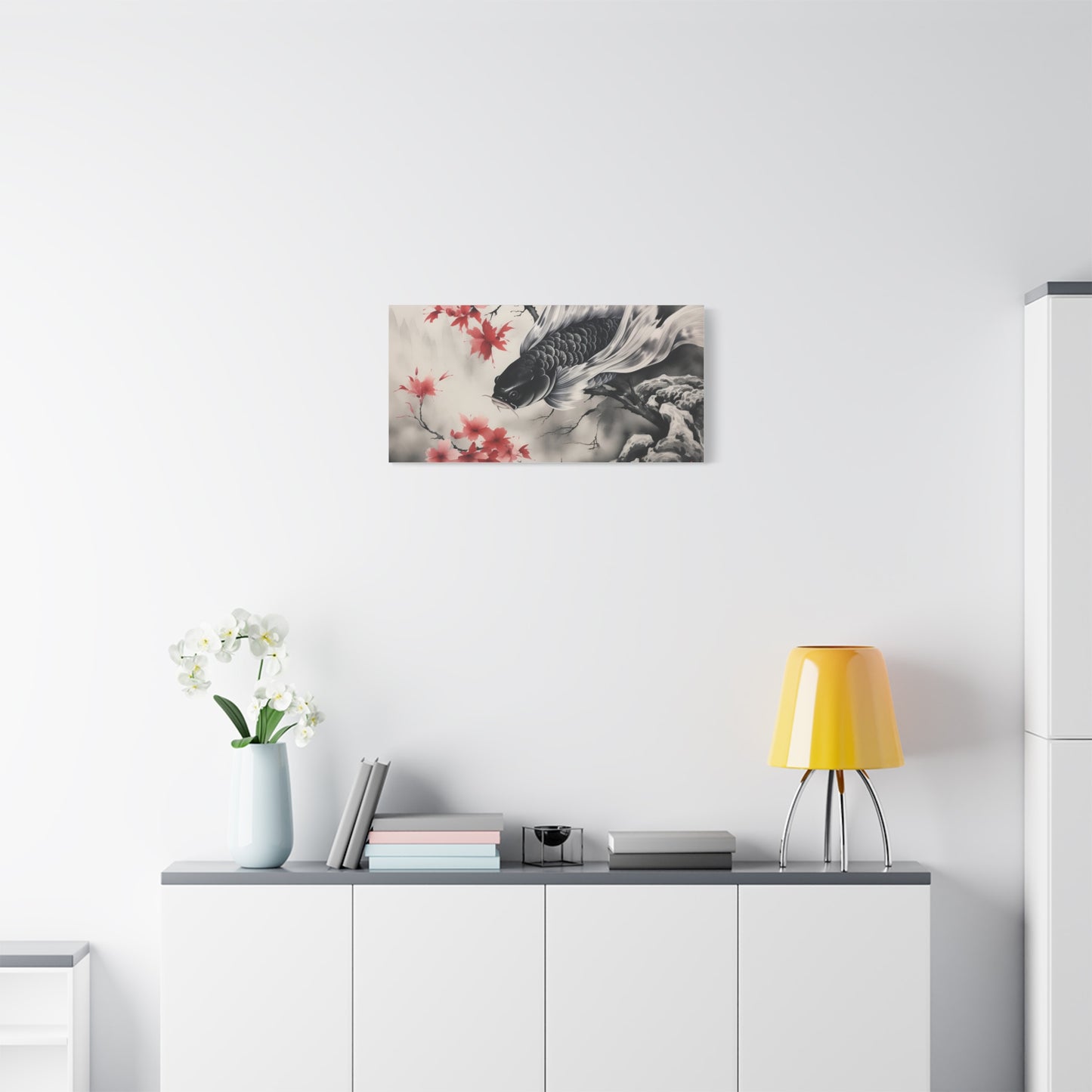 Koi Fish Artwork Canvas Wall Art Print - Elegant Decorative Wall Art with Cherry Blossoms