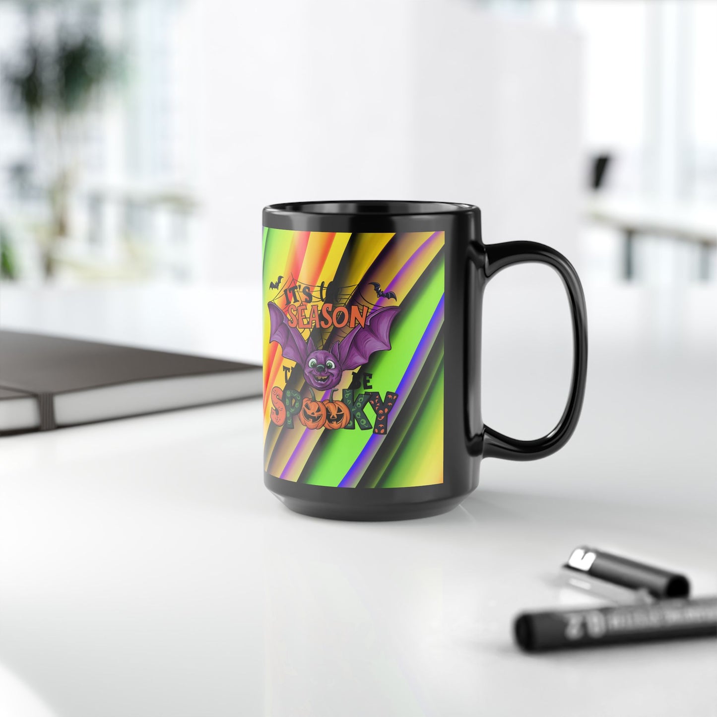 Halloween Theme Black Mug (11oz, 15oz), Cute Halloween Expression, Halloween Lovers, Coffee, Tea, Hot Chocolate Lovers Gift Idea