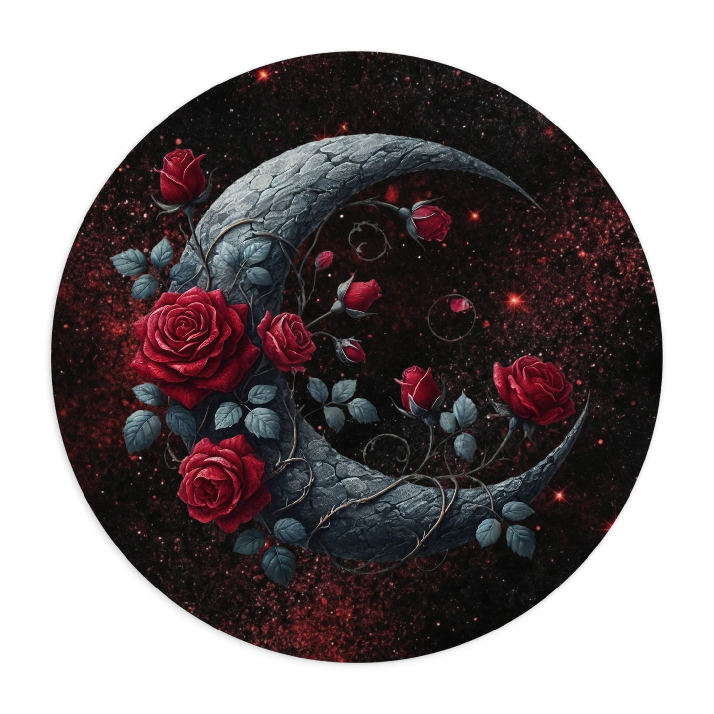 Celestial Rose Crescent Moon Desk Mouse Pad - Elegant Gaming & Office Decor
