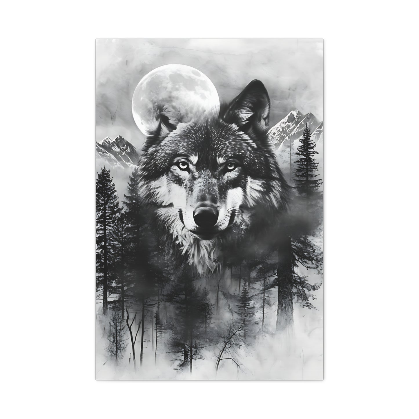 Majestic Wolf Canvas Wall Art - Black and White Wilderness Decor
