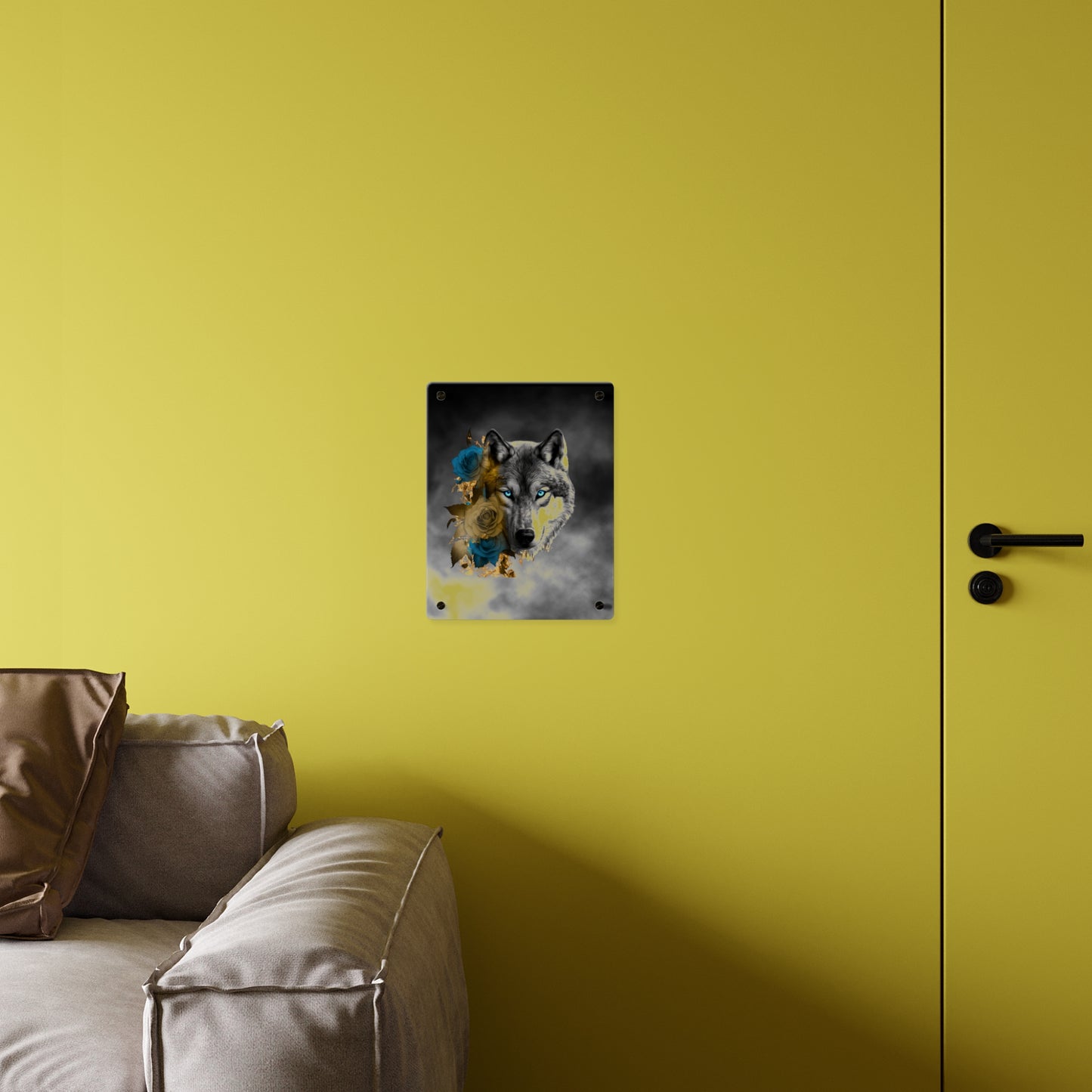 Lively Wolf Acrylic Wall Art Panel - Blue Roses Decor