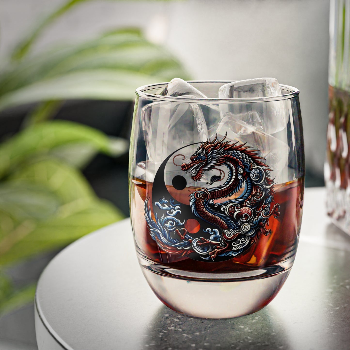 Dragon Yin-Yang Whiskey Glass 6oz — Engraved Asian Dragon Rocks Glass