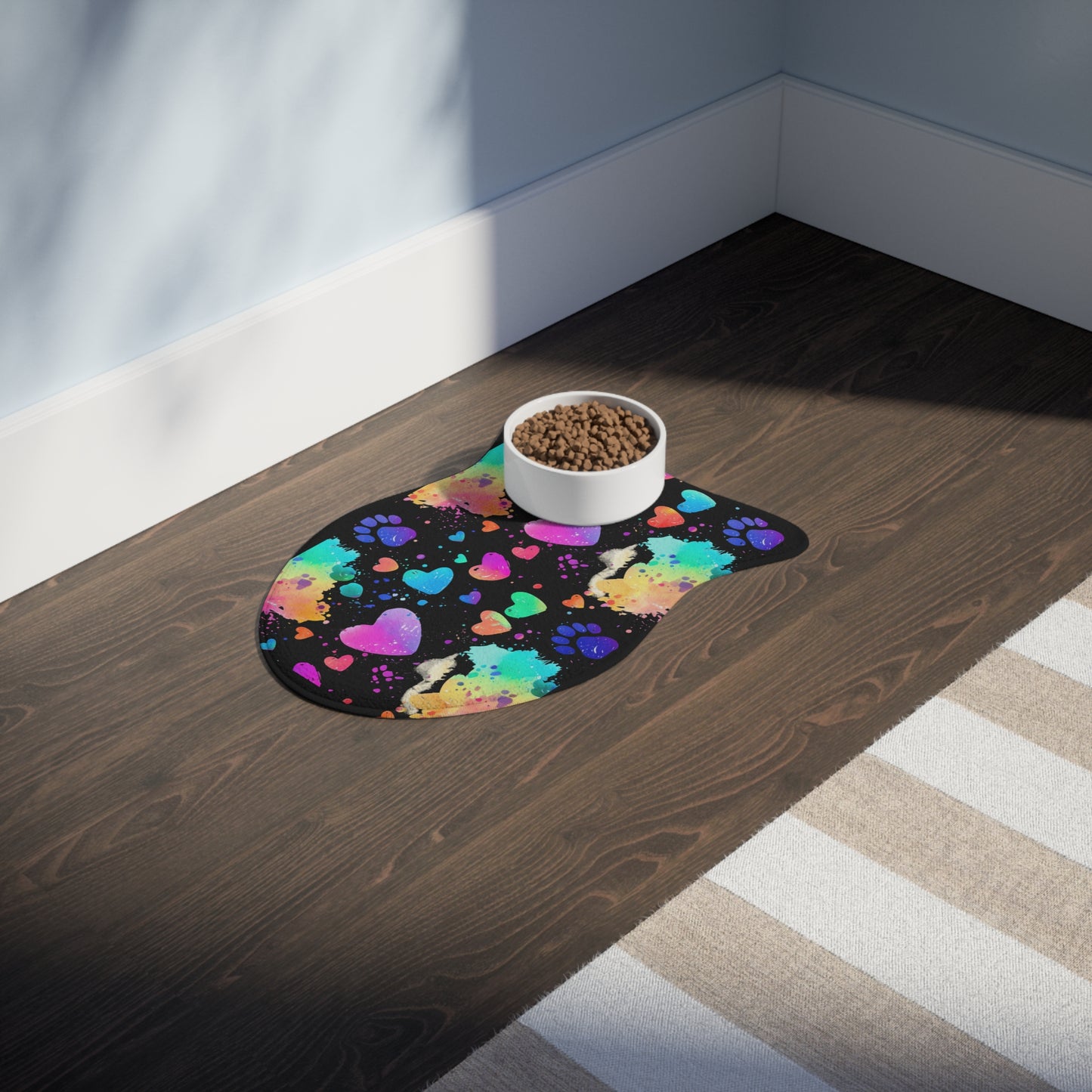Colorful Pet Feeding Mats, Dog Feeding Mats, Cat Feeding Mats, Non-Slip Pet Placemat, Pet Food Mat for Home or Travel, Paw Print Design
