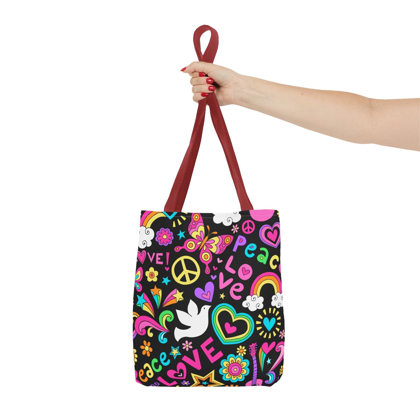 Fashionable Tote Bag (AOP), Stylish, Peace Lovers, Hippie Theme, Great Gift Idea for Birthdays, Holidays or Any Occasion for Anyone