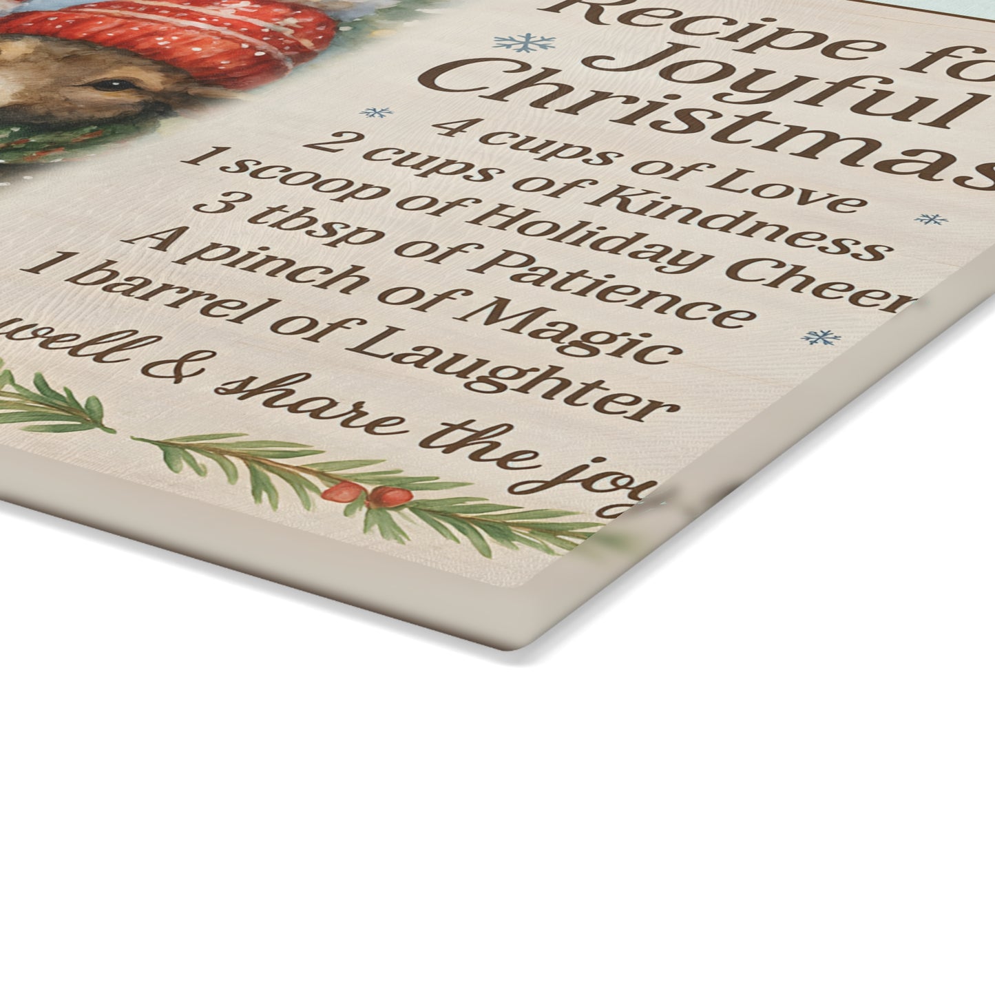 Joyful Christmas Recipe Glass Cutting Board