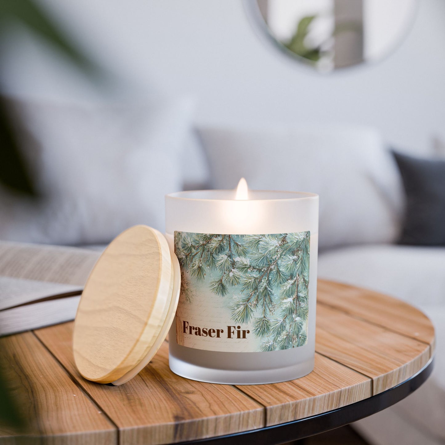 Vanilla Frosted Glass Candle – 11oz Scented Soy Candle with Wooden Lid