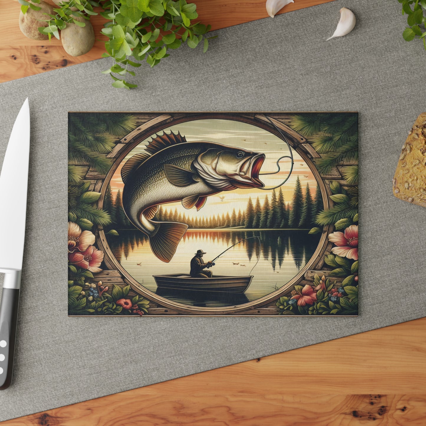 Rustic Fisherman Glass Cutting Board - Perfect Gift for Outdoor Enthusiasts