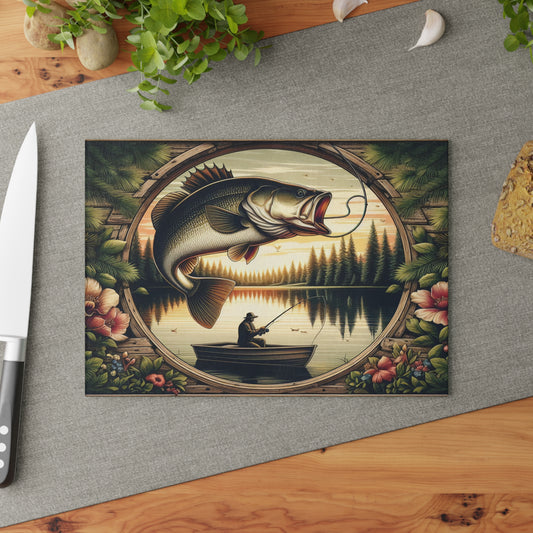 Rustic Fisherman Glass Cutting Board - Perfect Gift for Outdoor Enthusiasts