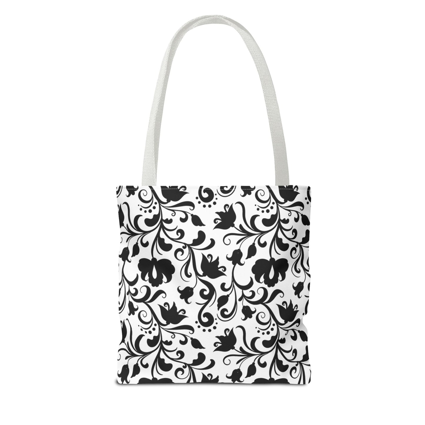 Black and White Floral Tote Bag - Stylish AOP Fashion Everyday Gift