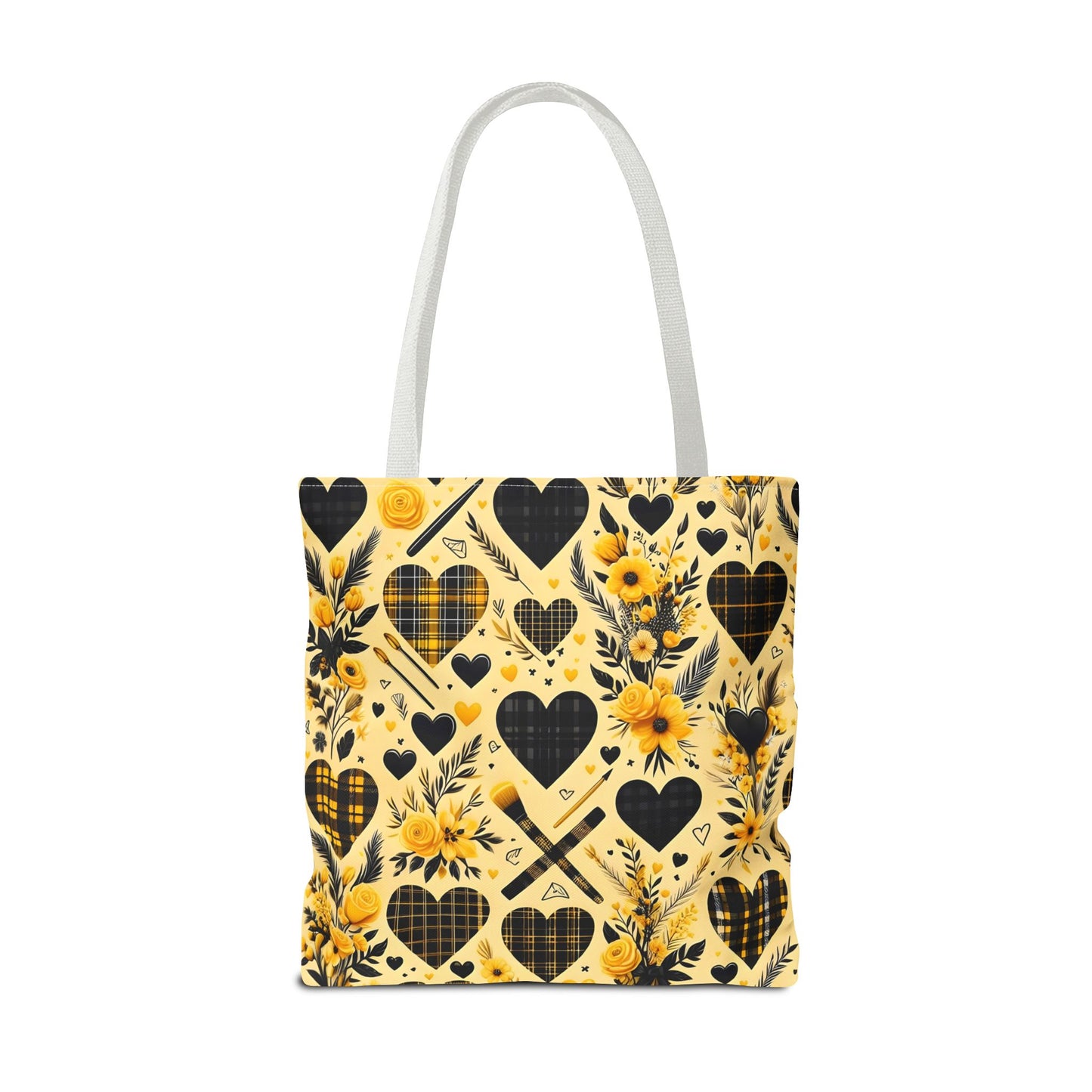 Plaid Floral With Hearts Love Tote Bag(AOP)