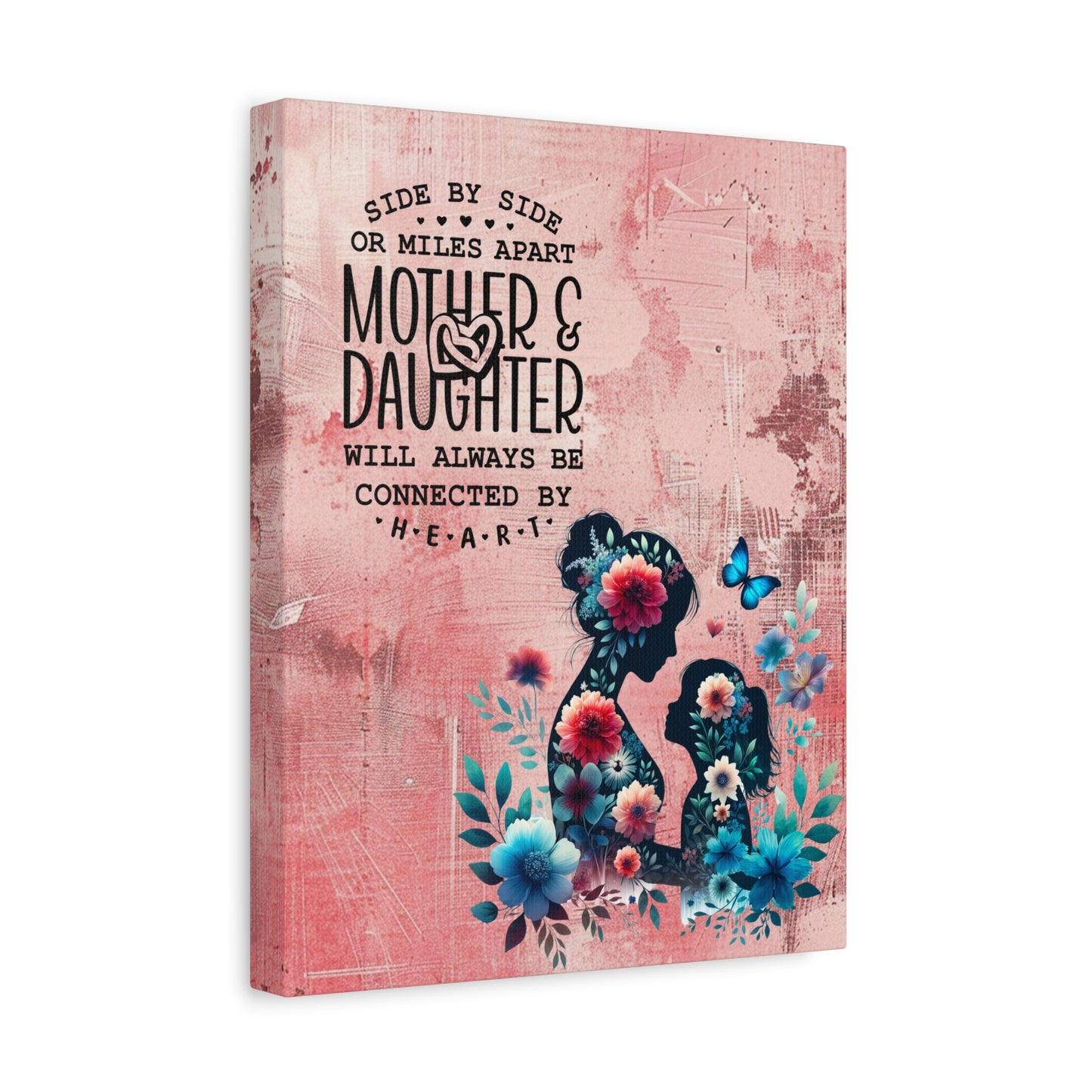 Mother-Daughter Love With Floral And Butterfly Canvas Wall Art Print