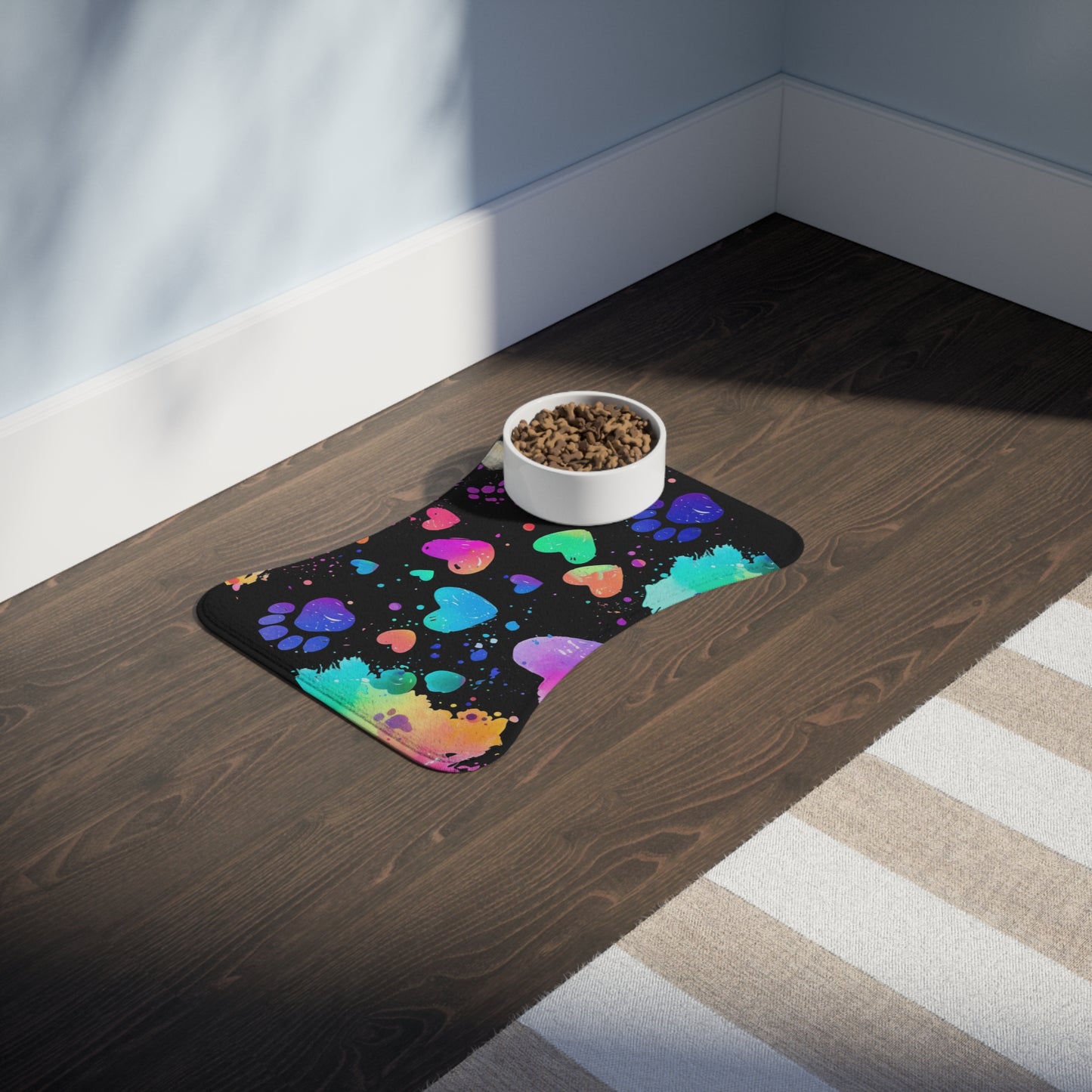 Colorful Pet Feeding Mats, Dog Feeding Mats, Cat Feeding Mats, Non-Slip Pet Placemat, Pet Food Mat for Home or Travel, Paw Print Design