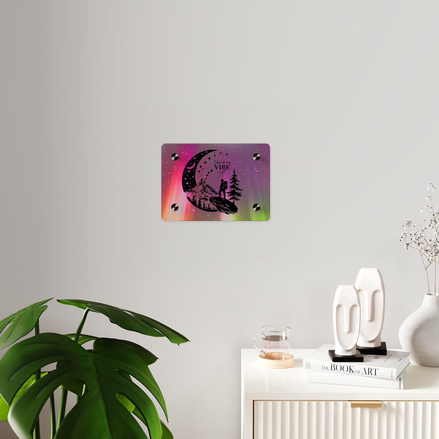 Acrylic Wall Art Panel - Inspirational Quote 'I Decide My Vibe' Hiking Scene