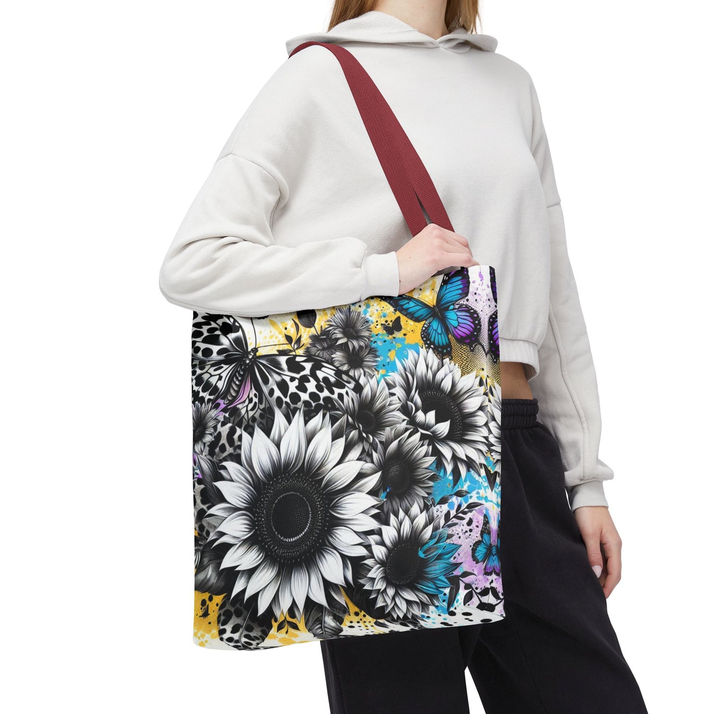 Sunflower & Butterflies Tote Bag — Color Splash Floral All-Over Print