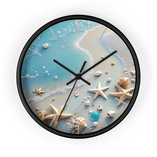 Coastal Serenity Wall Clock - Beach Inspired Home Decor with Seashells