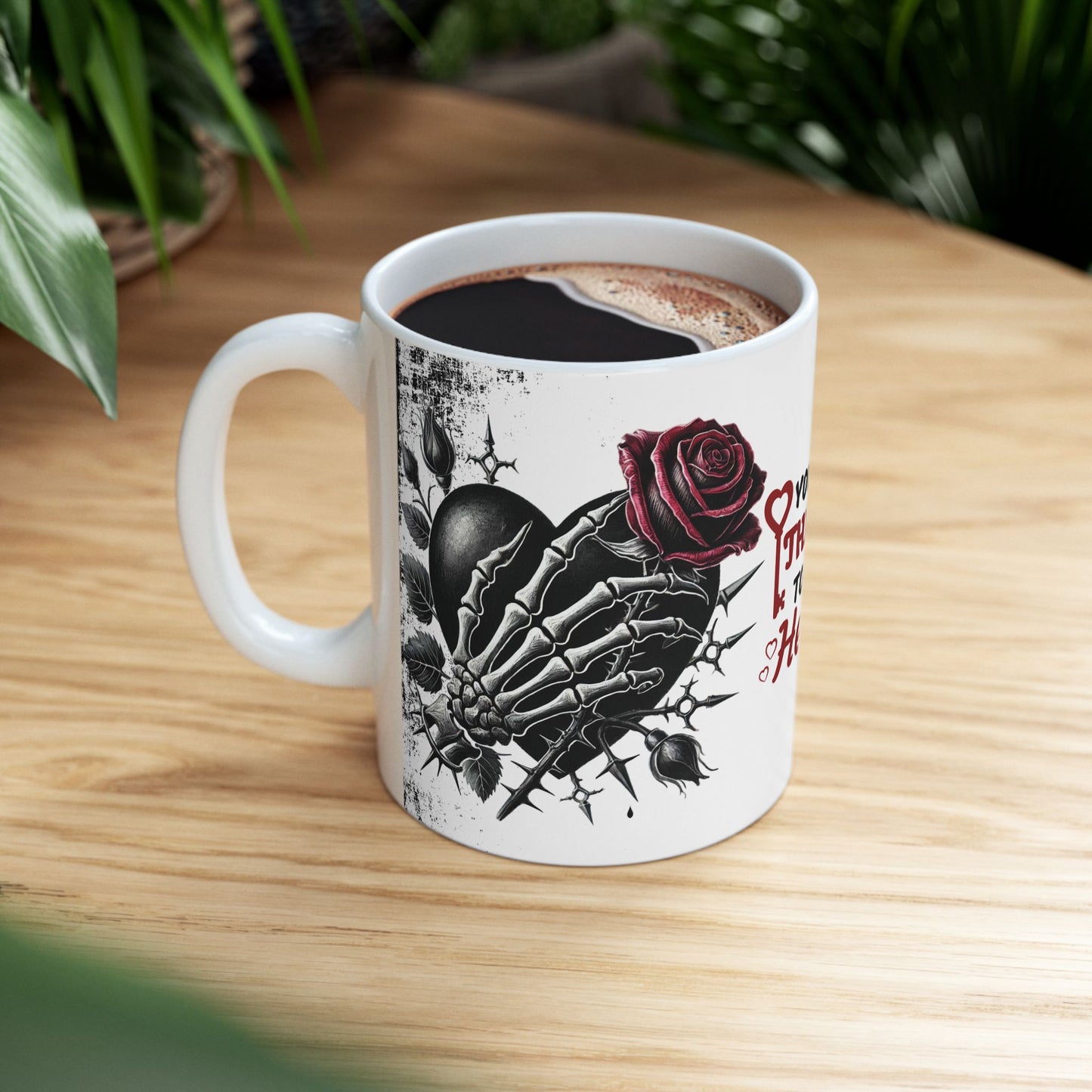Ceramic Mug "You Hold The Key To My Heart" — Gothic Rose Valentine Coffee Cup (11oz/15oz)