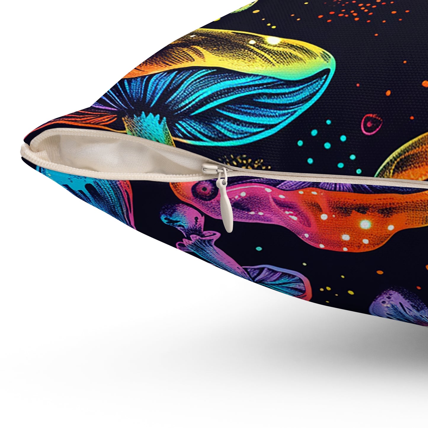 Decorative Spun Polyester Square Pillow, Stylish Mushroom Pattern with Eyes Decor for Home or Office, Gift Idea for Any Occasion for Anyone