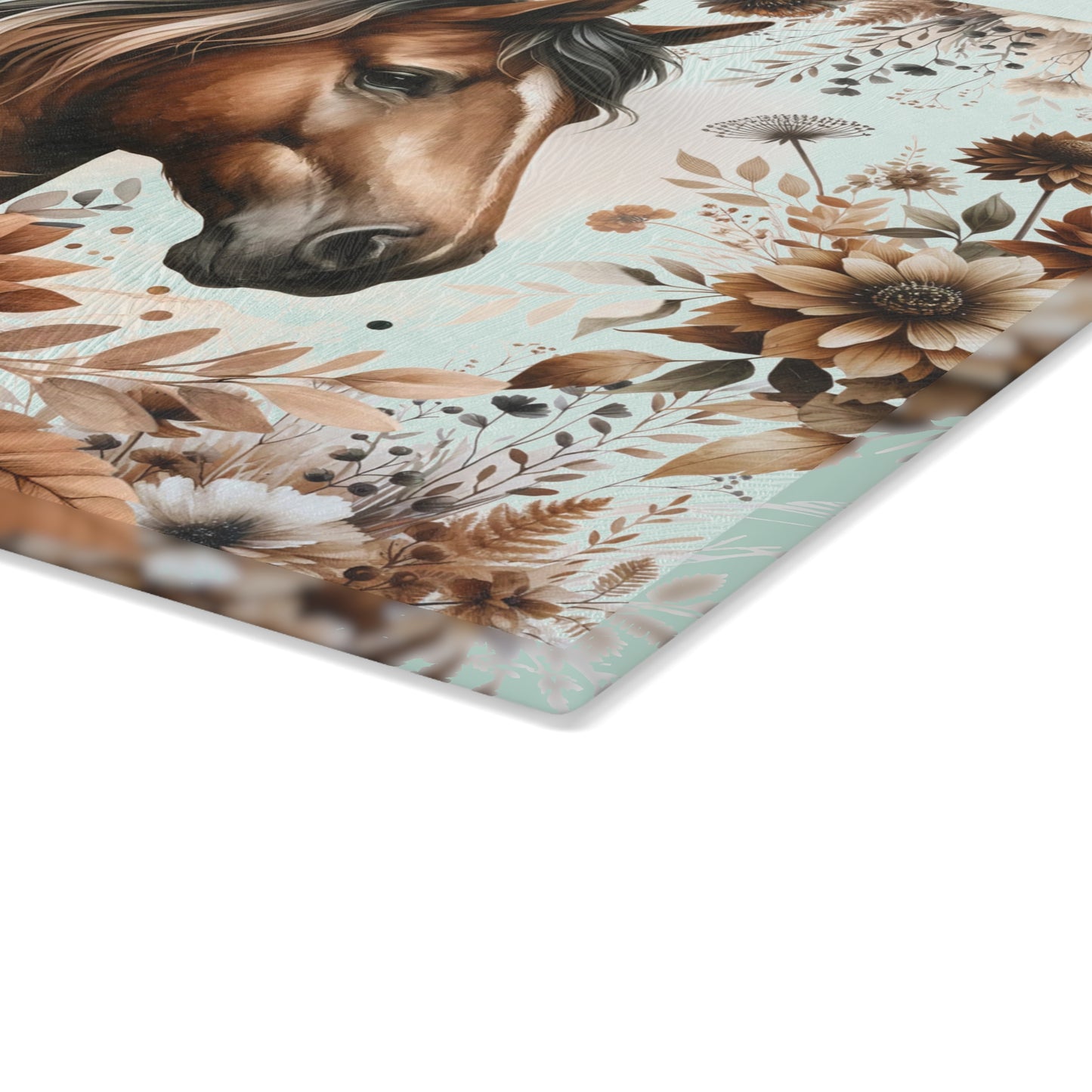 Equestrian Floral Glass Cutting Board - Perfect for Horse Lovers and Kitchen Decor