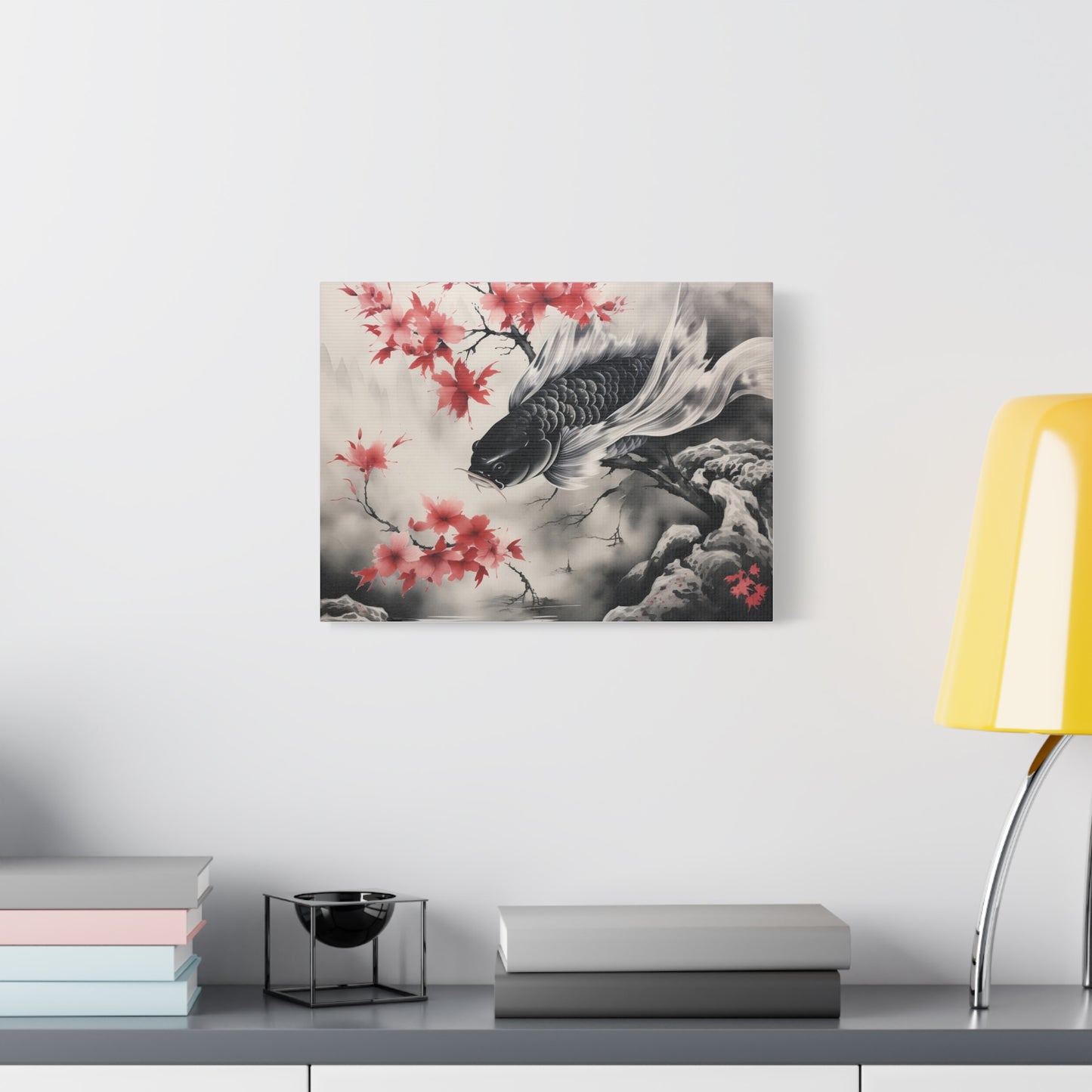 Koi Fish Artwork Canvas Wall Art Print - Elegant Decorative Wall Art with Cherry Blossoms