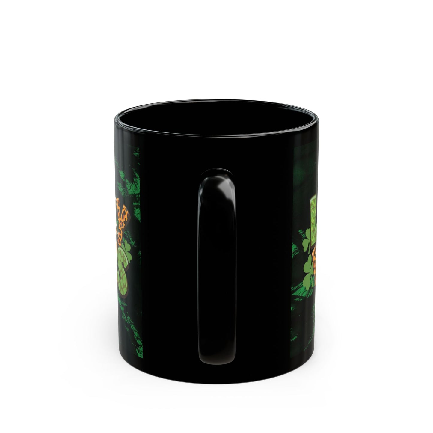 Lucky Vibes Black Mug — St. Patrick’s Day Leopard Print Shamrock Coffee Cup (11oz/15oz)
