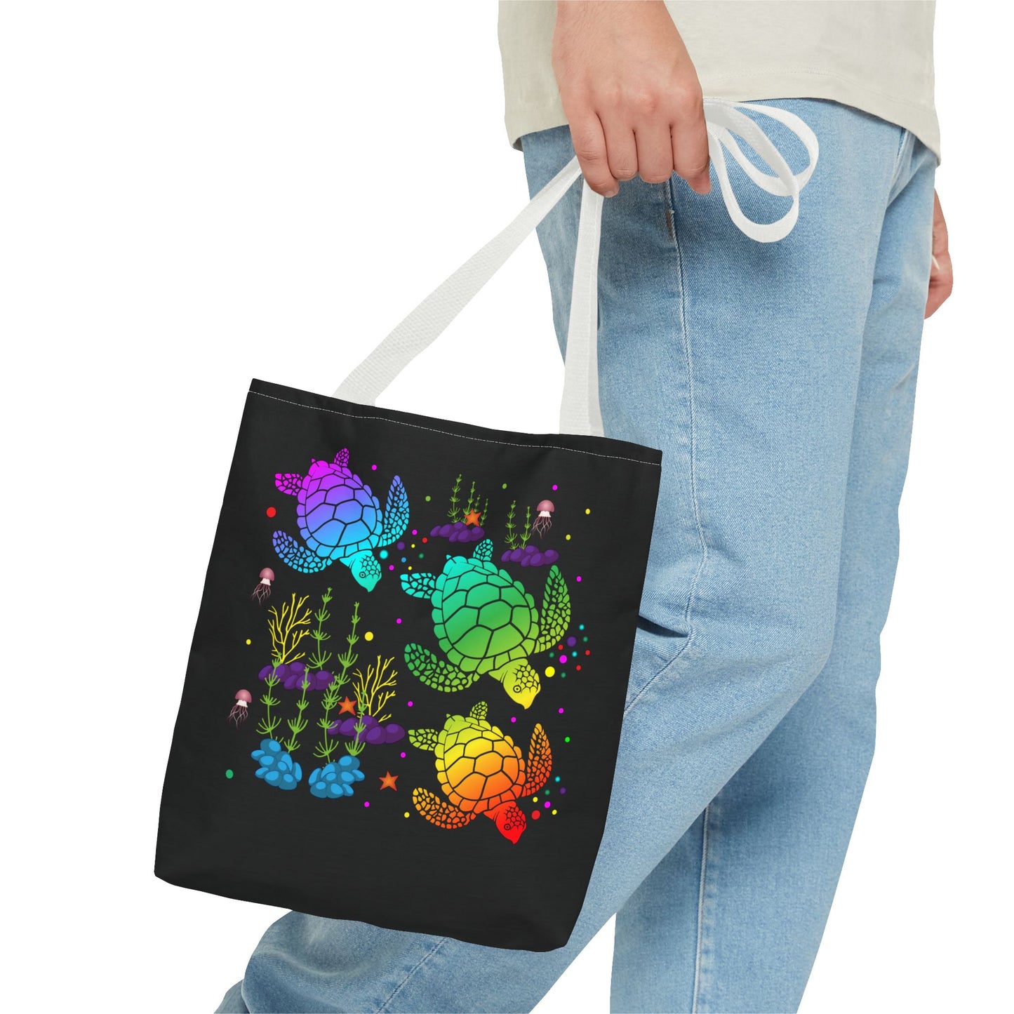 Rainbow Turtle Tote Bag - Eco-Friendly Reusable Shopper, Beach Bag, Gift for Ocean Lovers, Summer Fun, Art Tote