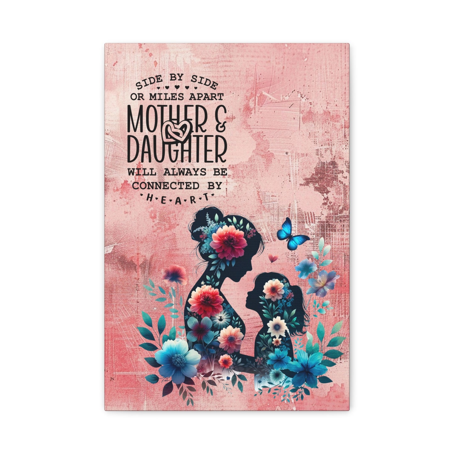 Mother-Daughter Love With Floral And Butterfly Canvas Wall Art Print