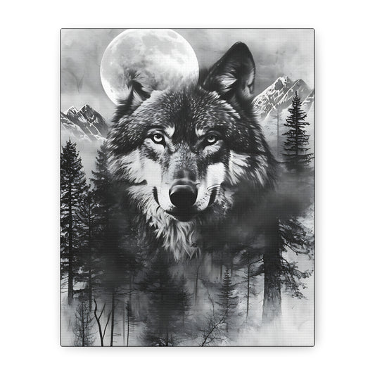 Majestic Wolf Canvas Wall Art - Black and White Wilderness Decor