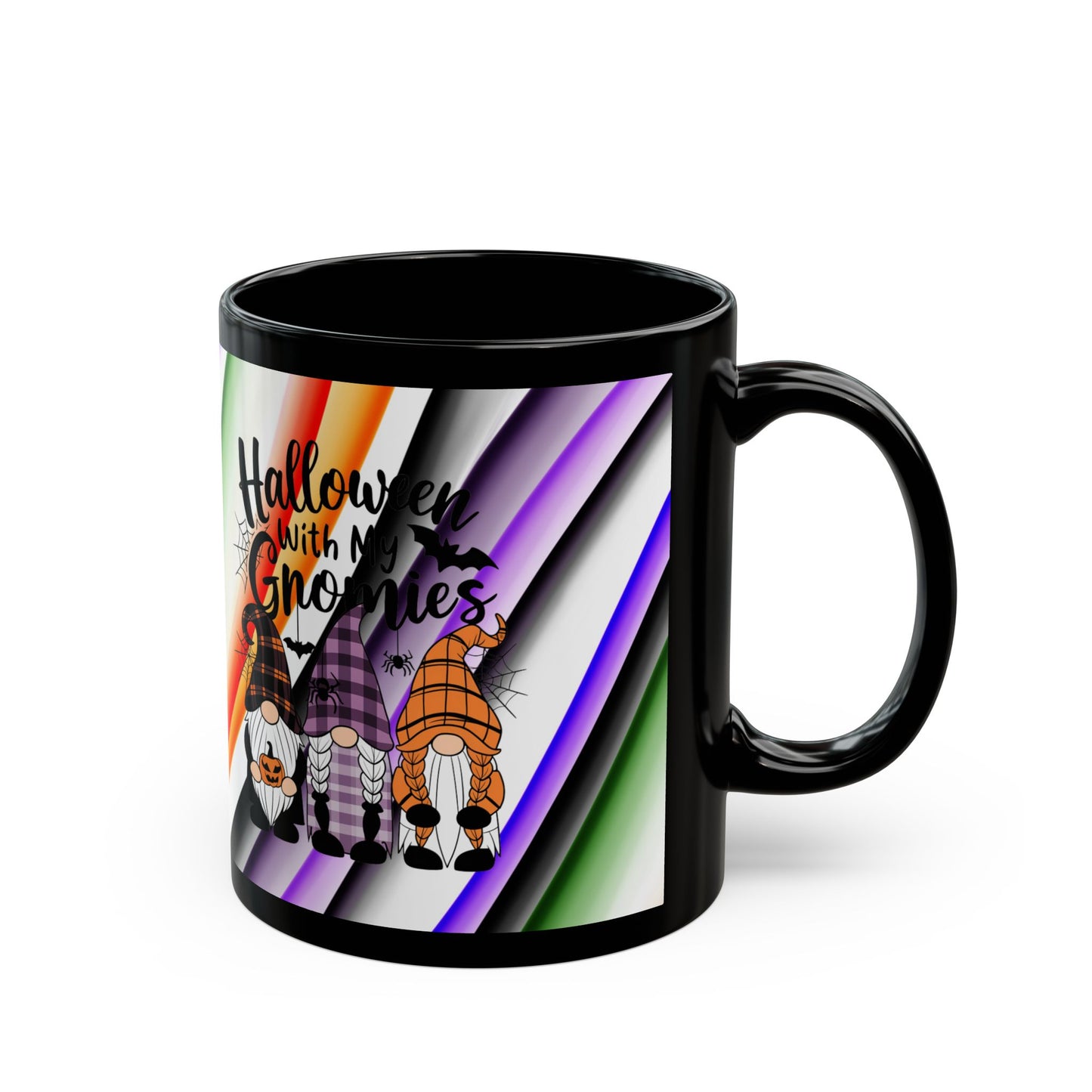 Halloween Theme Black Mug (11oz, 15oz), Cute Halloween Expression, Halloween Lovers, Gnome Lovers, Coffee, Tea, Hot Chocolate Lovers Gift Idea