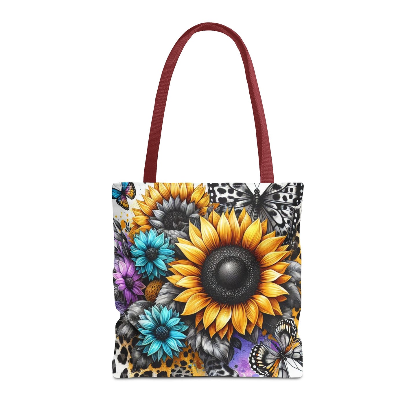 Sunflower & Butterfly Tote Bag — Colorful Floral All-Over Print