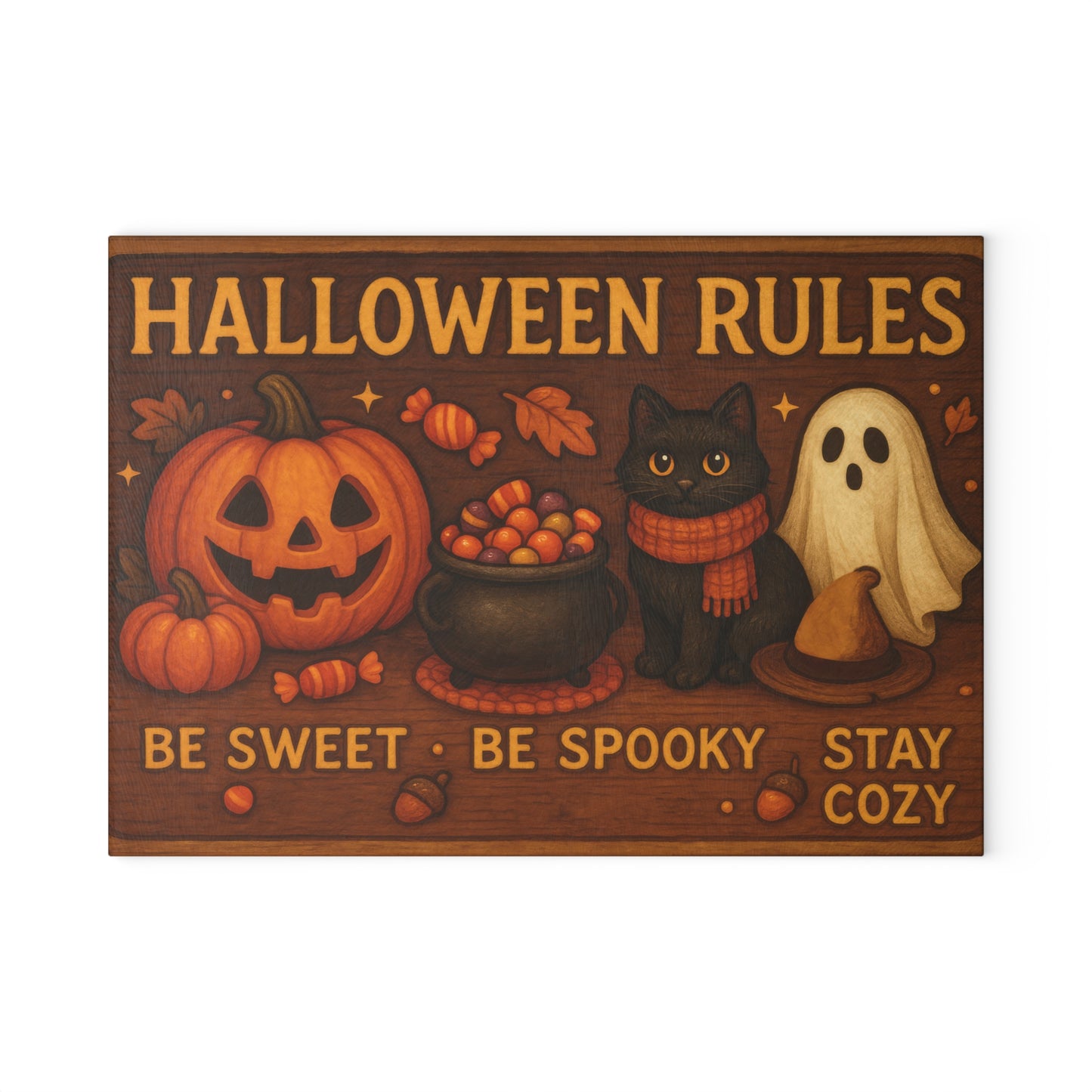 Halloween Rules Glass Cutting Board - Be Sweet, Be Spooky, Stay Cozy