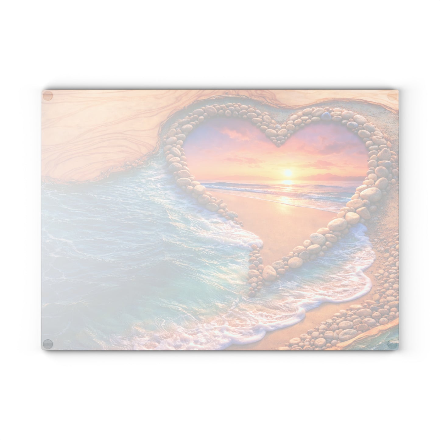Glass Cutting Board - Heart Beach Sunset Seaside Design