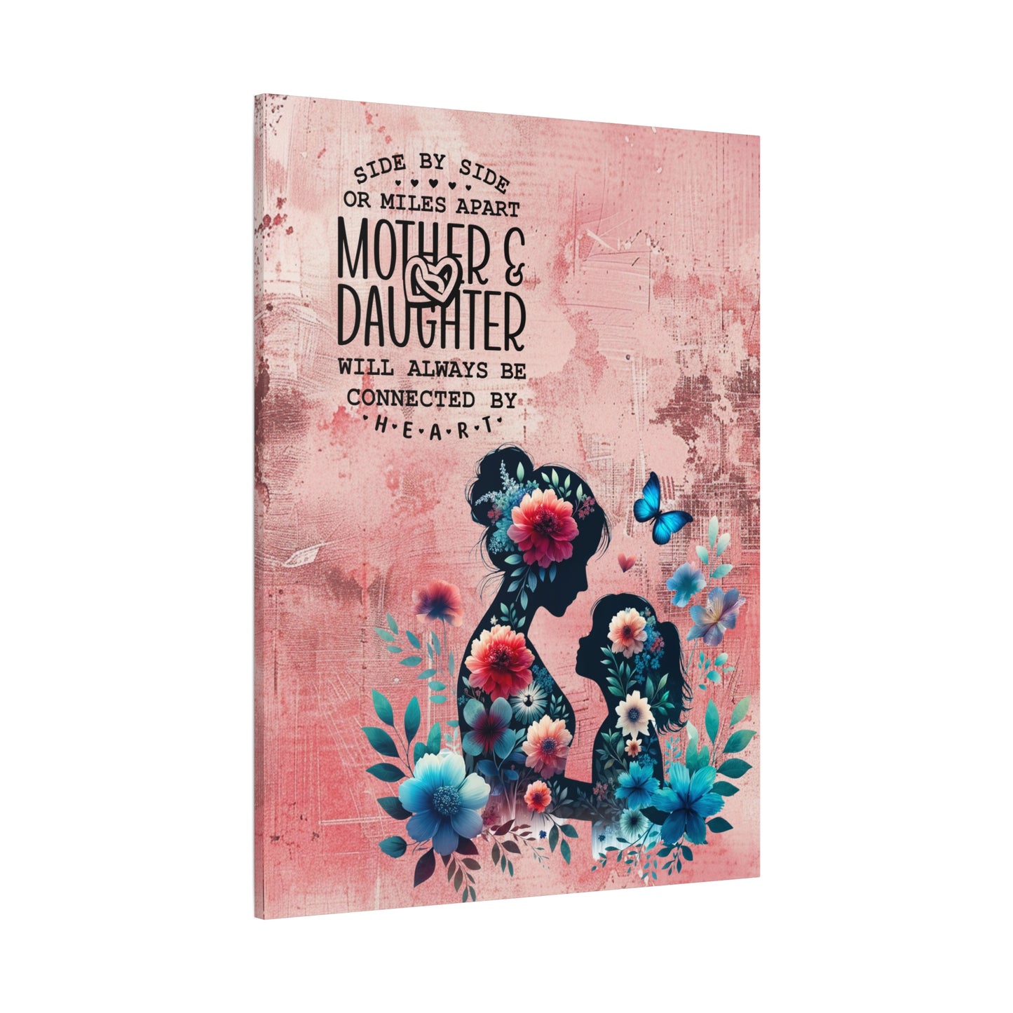 Mother-Daughter Love With Floral And Butterfly Canvas Wall Art Print
