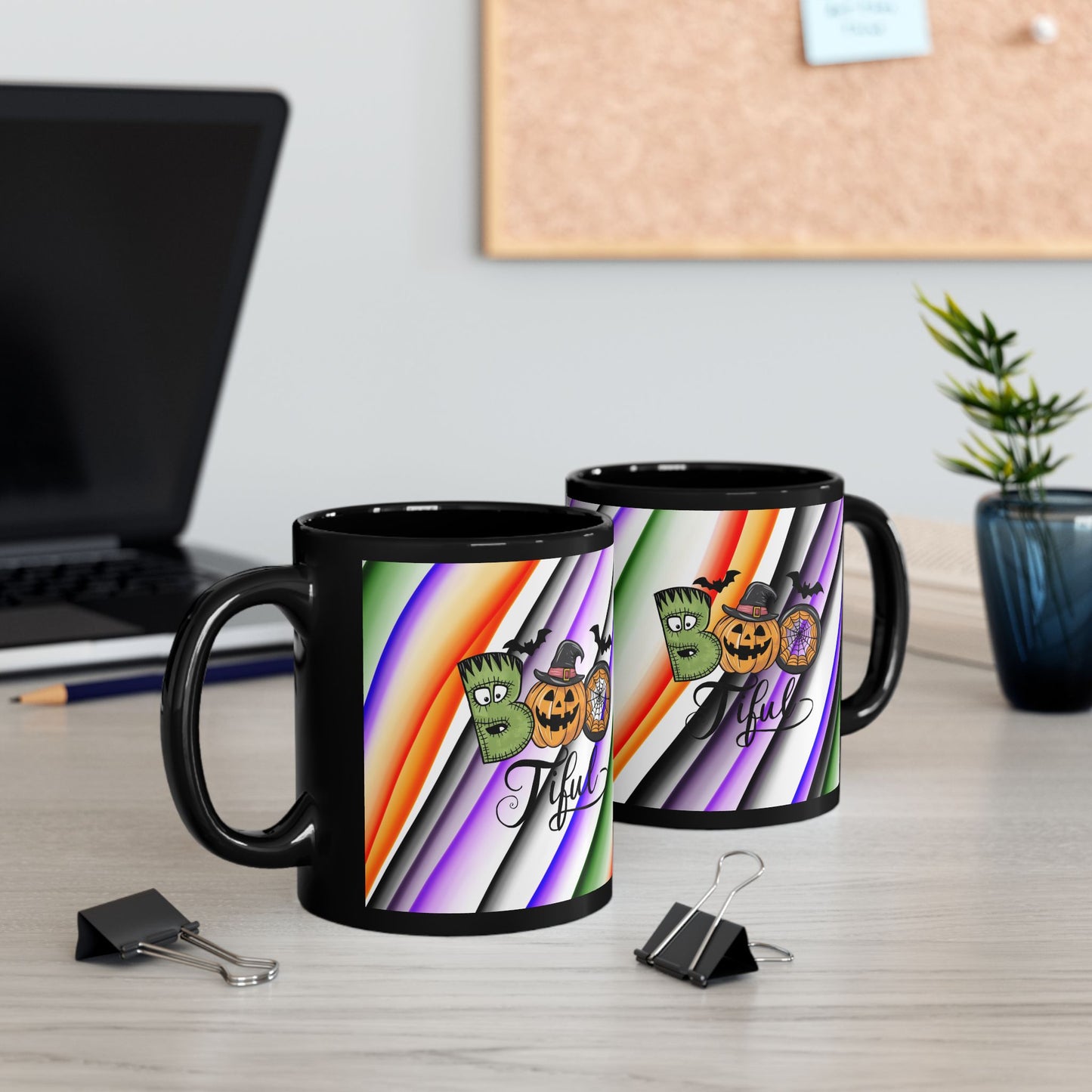 Halloween Theme Black Mug (11oz, 15oz), Cute Halloween Expression, Halloween Lovers, Coffee, Tea, Hot Chocolate Lovers, Great Gift Idea for Anyone