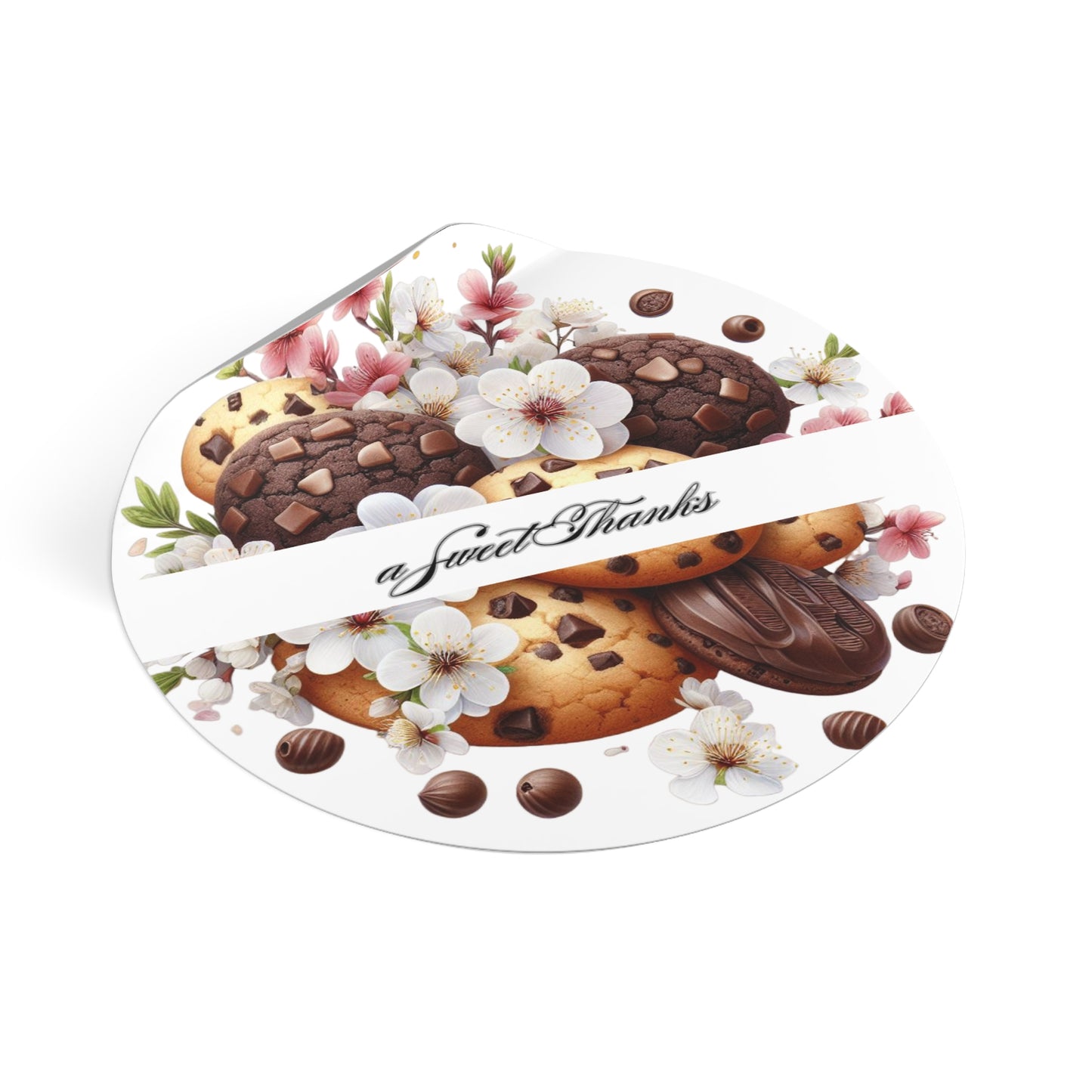 Sweet Thanks Cookie Stickers, Floral Round Vinyl Stickers for Gifts, Party Favors, Scrapbooking, Wedding Decor