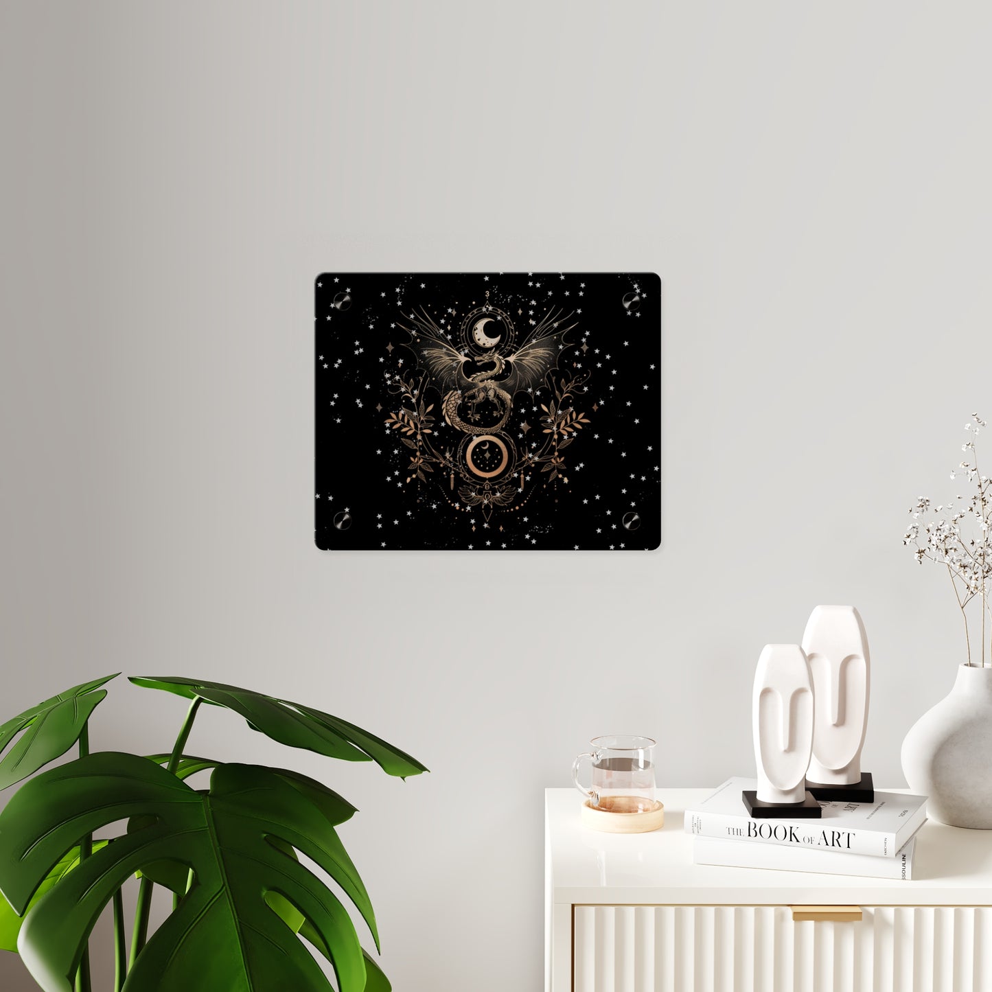 Celestial Acrylic Wall Art Panel - Mystical Dragon with Moon and Stars Decor