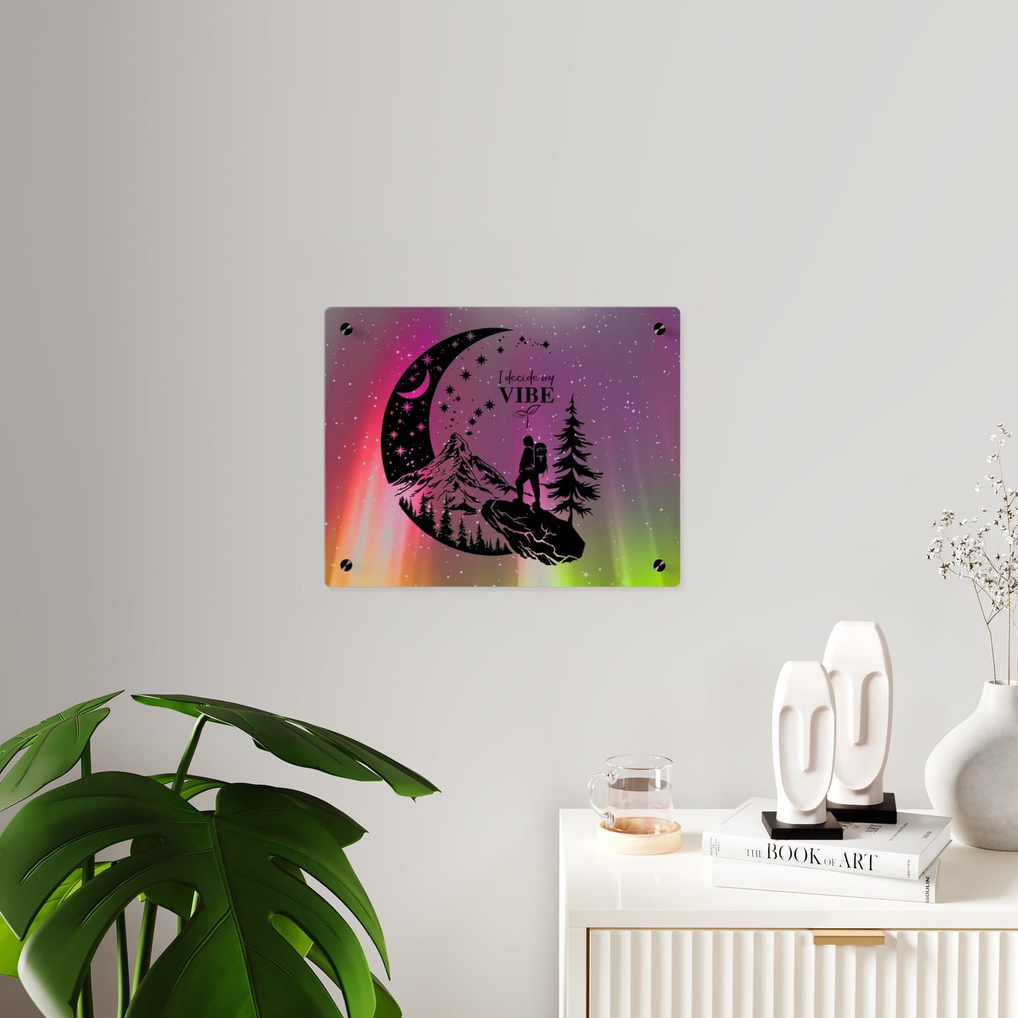 Acrylic Wall Art Panel - Inspirational Quote 'I Decide My Vibe' Hiking Scene