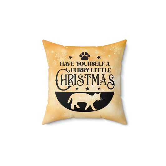 Pet Cat Christmas Theme Spun Polyester Square Pillow, Animal Lovers, CatLover's Christmas Decor, Christmas Quote Cat Accent for Home or Office